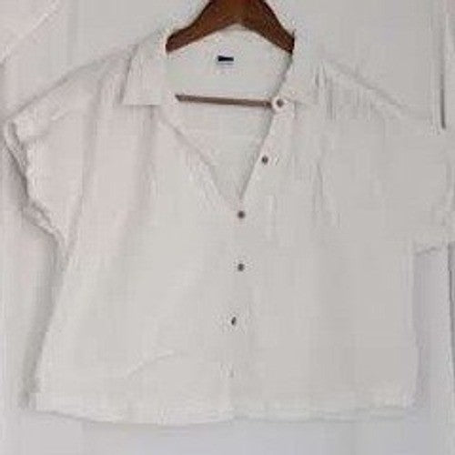 Old Navy White Double-Weave Gauze Shirt S 100% Cotton Coastal Chic