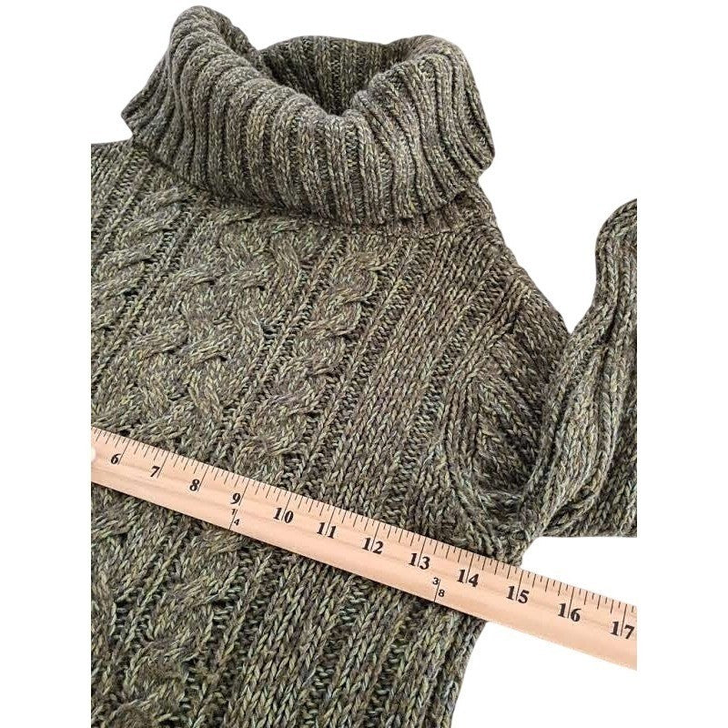 Old Navy Wool Angora Blend Cable Knit Cowl Neck Sweater Green Cozy M