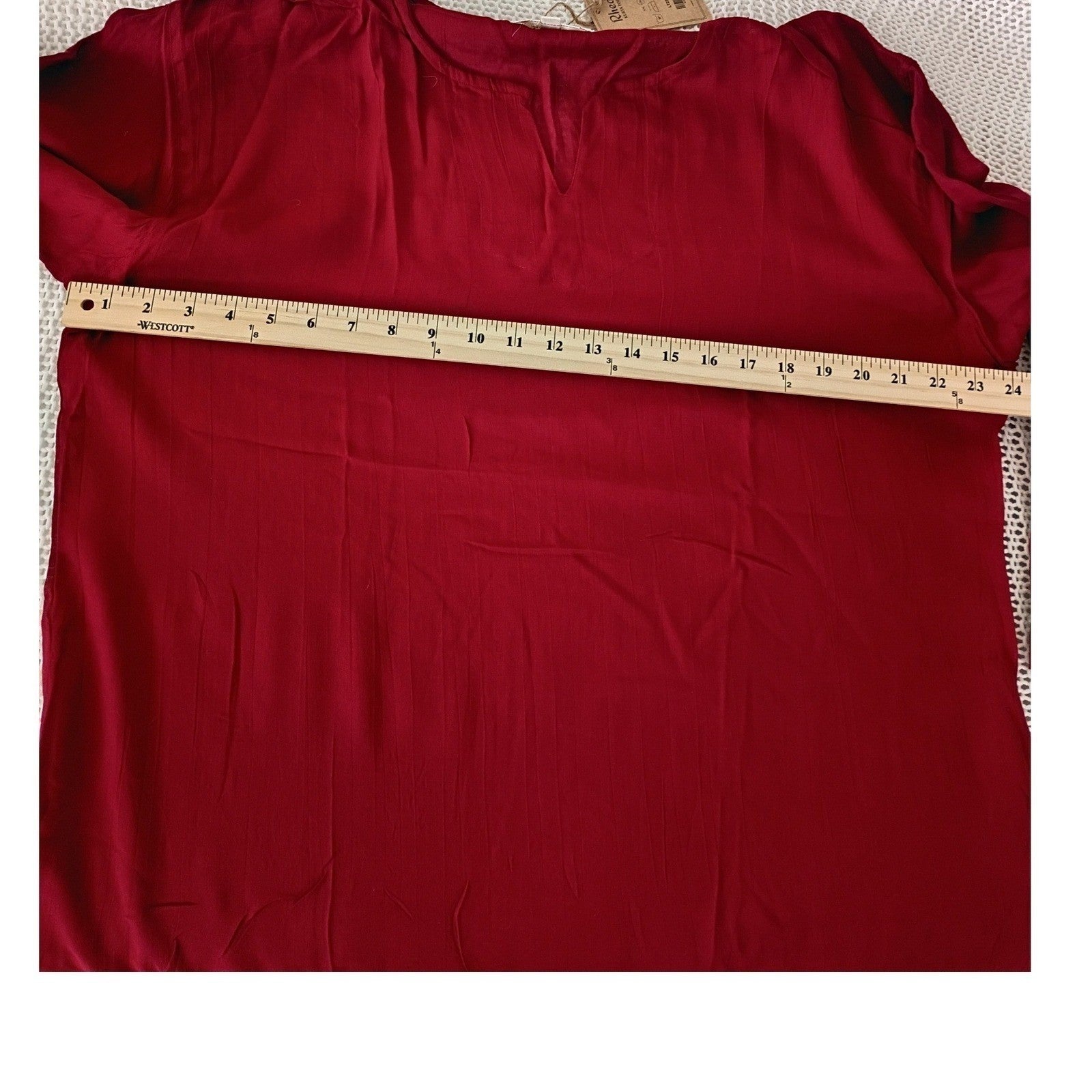 NWT Rhea India Burgundy Viscose Kurta Tunic Top  L/XL Boho V-Neck 3/4 Sleeve