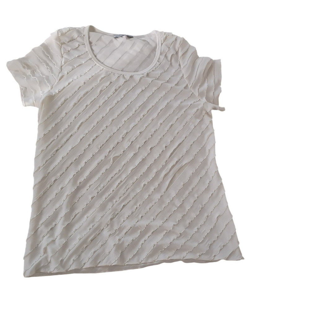 Only 9 White Textured Ruffle Tiered Crew Neck Top Medium Short Sleeve Coquette