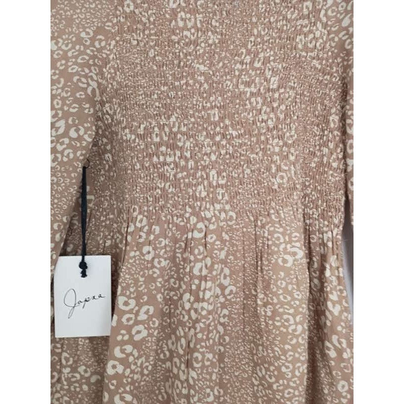 Japna Leopard Print Smocked Peplum Top M NWT Square Neck Long Slve Peasant Boho