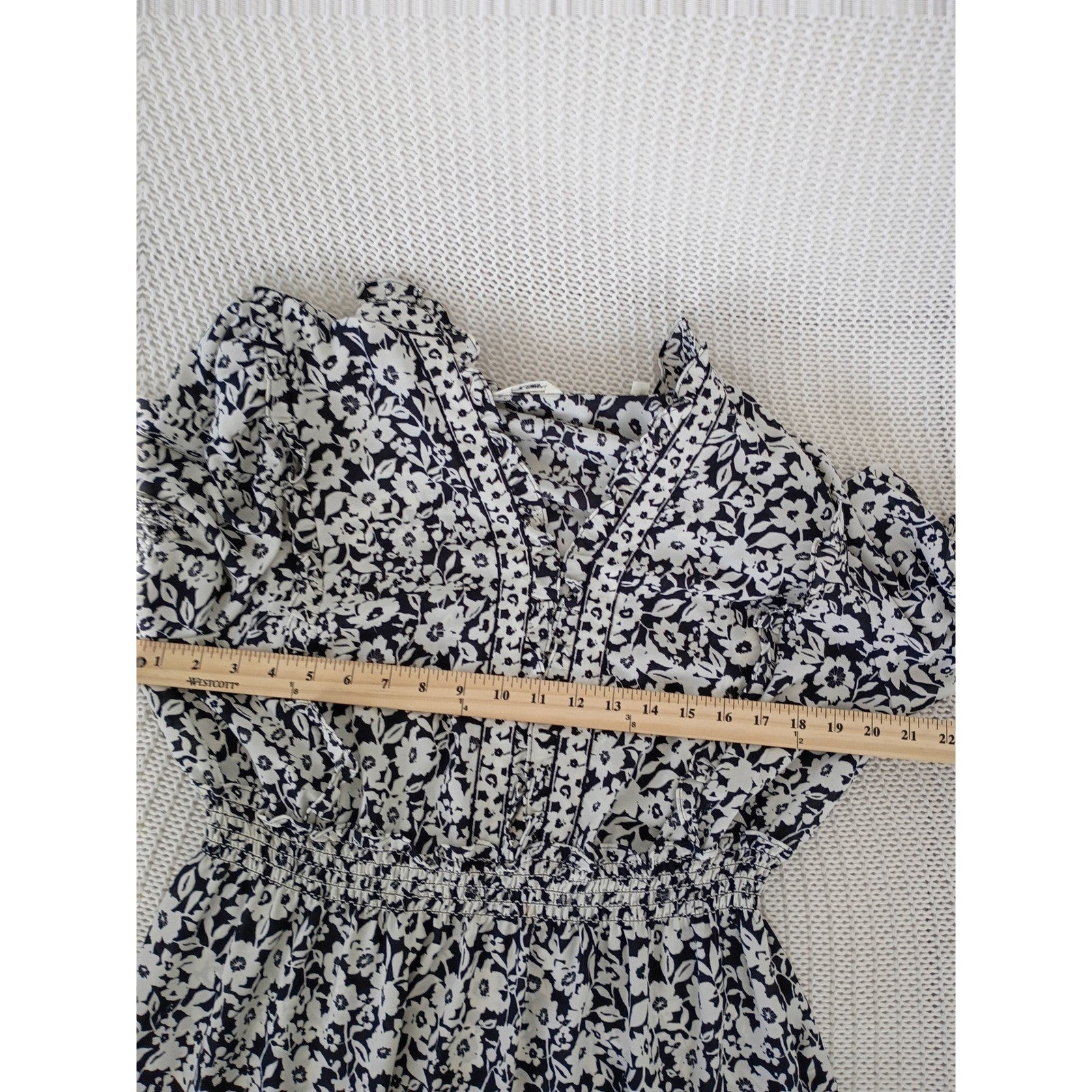 Max Studio London Black White Floral Smocked Waist Tiered Midi Dress Medium