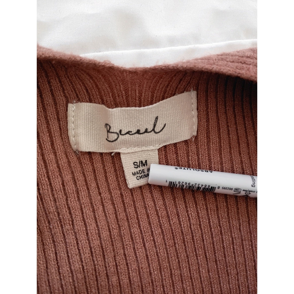 Bucul Knit Ribbed V Neck Camisole Tank Top Rusty Rose S M