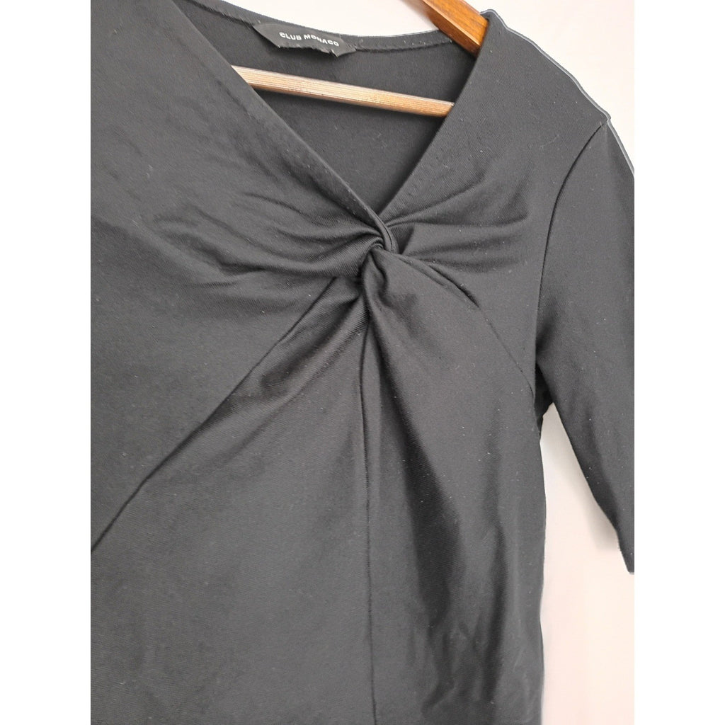 Club Monaco Black Twist Front V Neck Knit Top Elbow Sleeve Slim Fit S