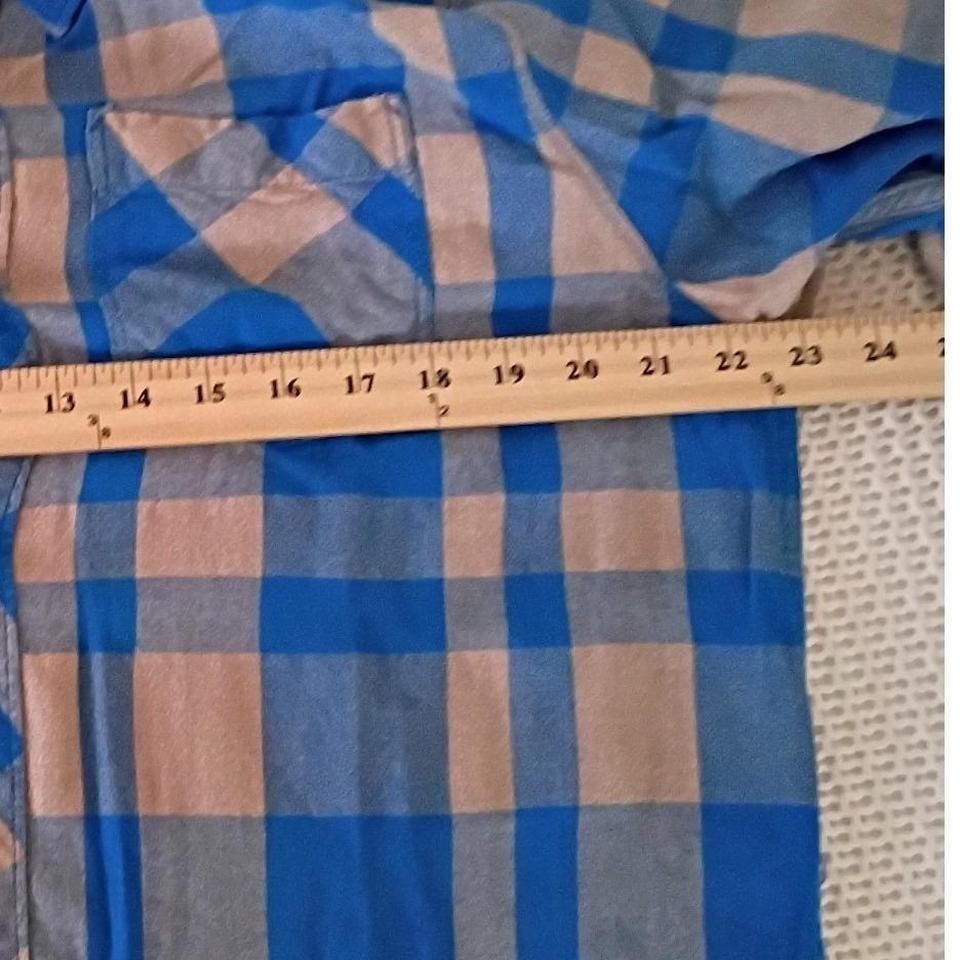 ELEMENT Skater Blue Tan Plaid Flannel Cotton Button Down Shirt Large Long Sleeve