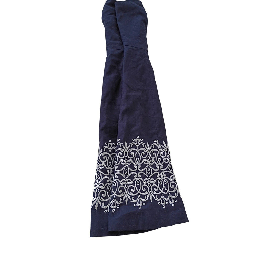 Ann Taylor Navy Blue Strapless Embroidered A-Line Dress Small 100% Cotton Summer