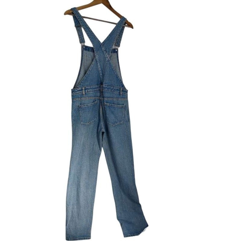 Honey Punch Blue Distressed Denim Overalls L Ripped Straight Leg Y2K Vintage Sty