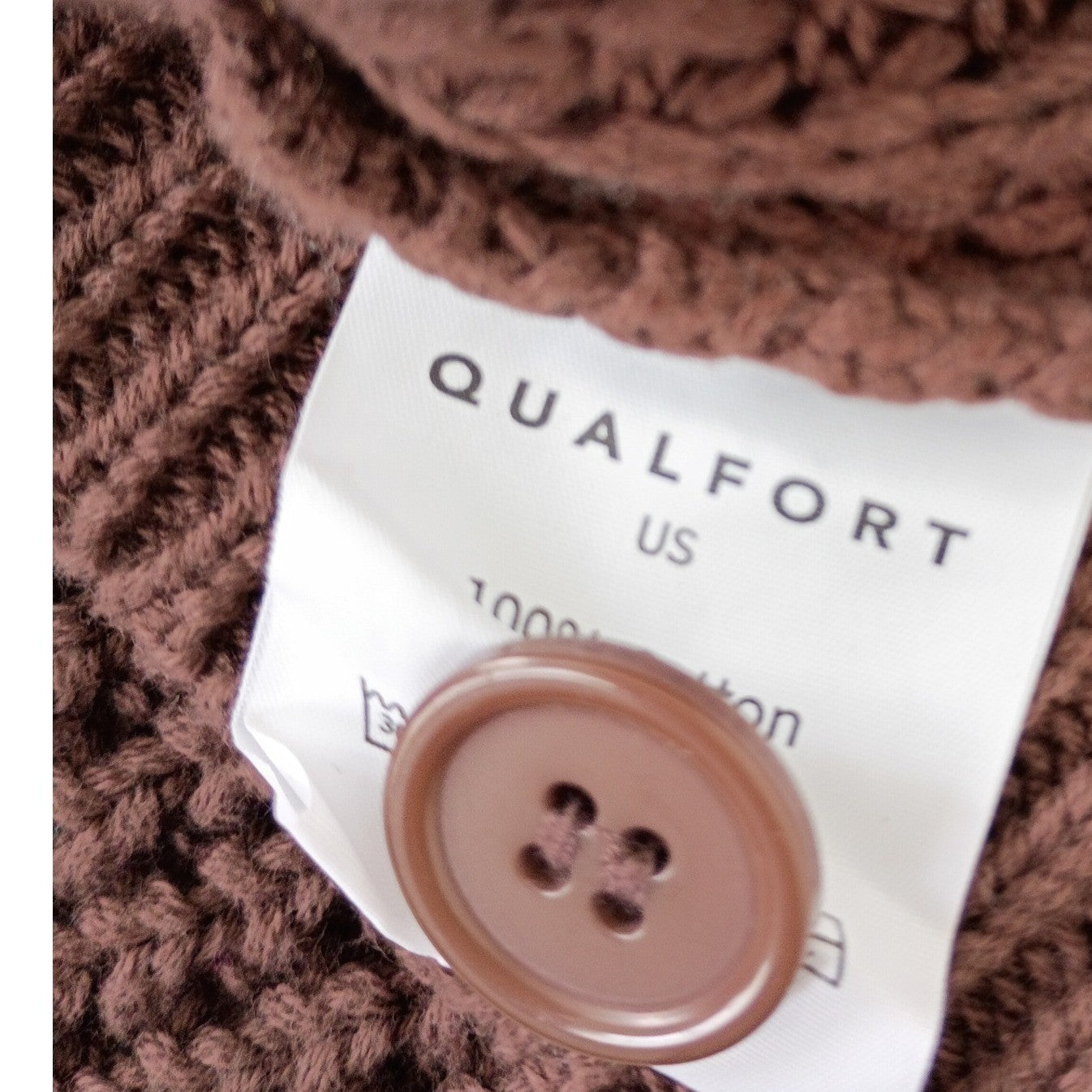 Qualfort Brown Oversized Waffle Knit Button Cardigan 100% Cotton Plus Size 2XL