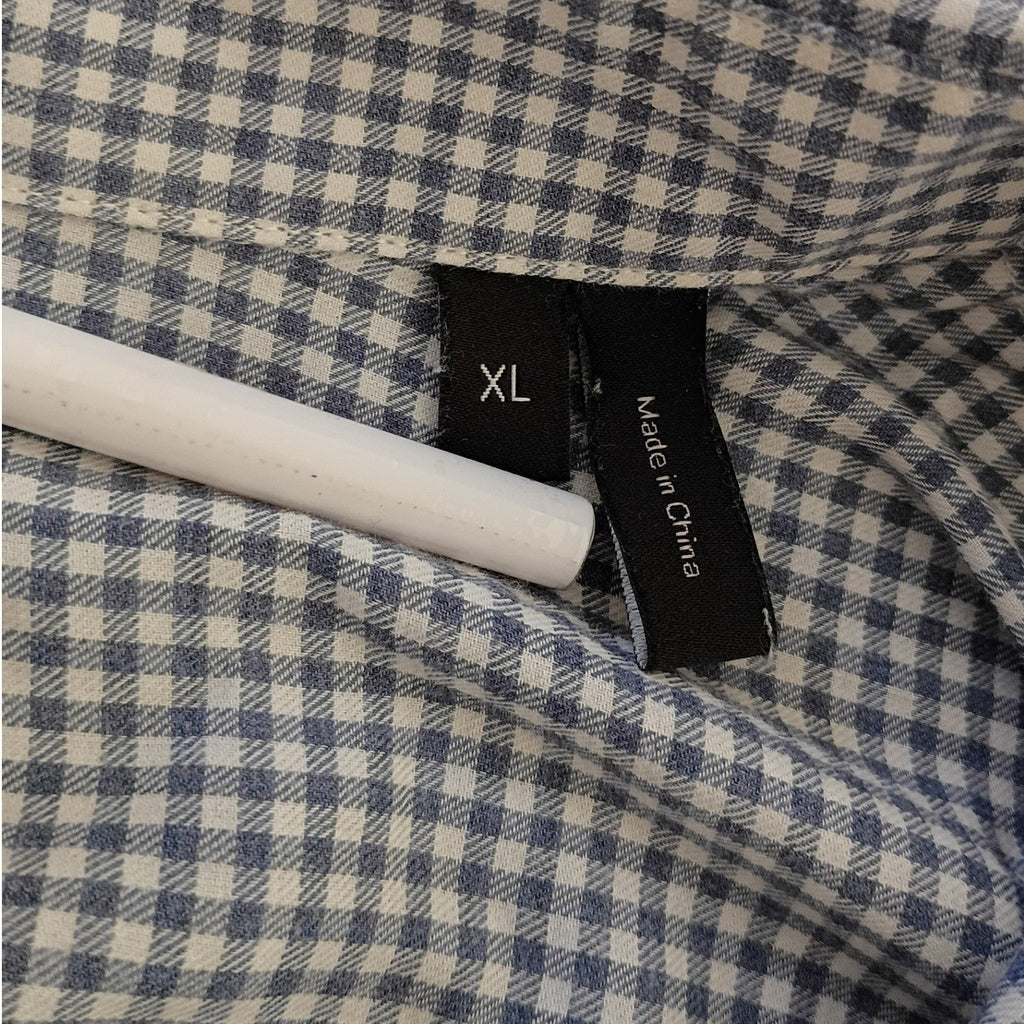 Theory Gingham Check Shirt Blue White Long Sleeve Refined Classic XL
