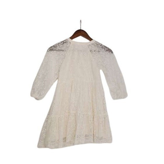 Zara Kids Lace Dress Cream White Button Front Tiered Ruffle Girls Size 8