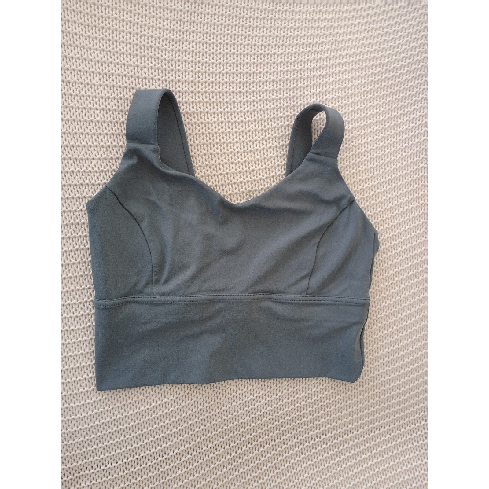Athleisure Slate Blue Longline V-Neck Sports Bra Wrap Back Activewear Top L $48