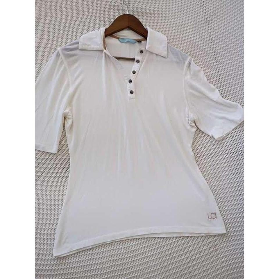 Lizzie Driver Ivory Micromodal Golf Polo Shirt S USA Made Luxe Basic $110
