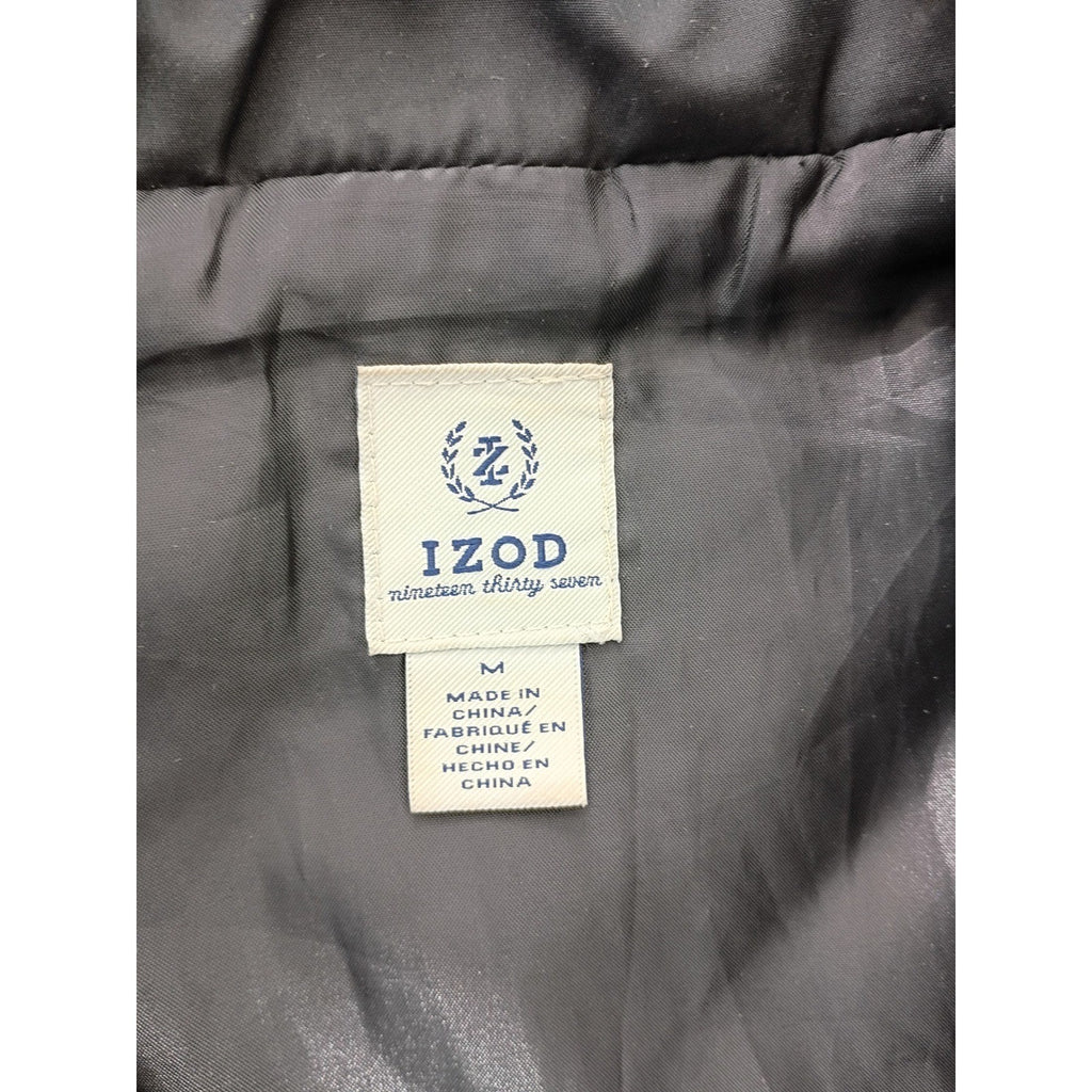 IZOD Quilted Puffer Vest Full Zip Black Mock Neck Lightweight Pockets Size M