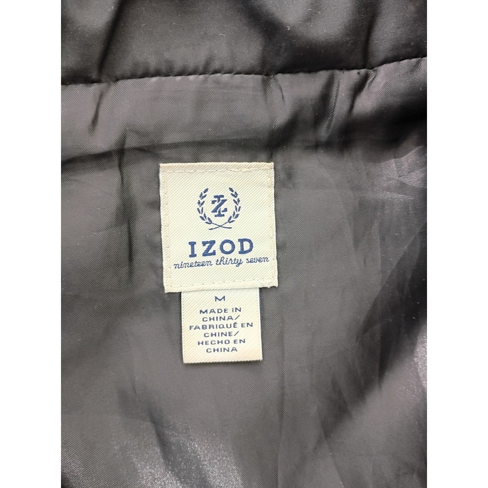 IZOD Quilted Puffer Vest Full Zip Black Mock Neck Lightweight Pockets Size M
