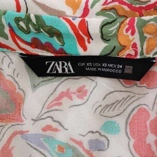 ZARA Paisley Print Viscose Button Up White Multi S Ornamental Intricate Chic