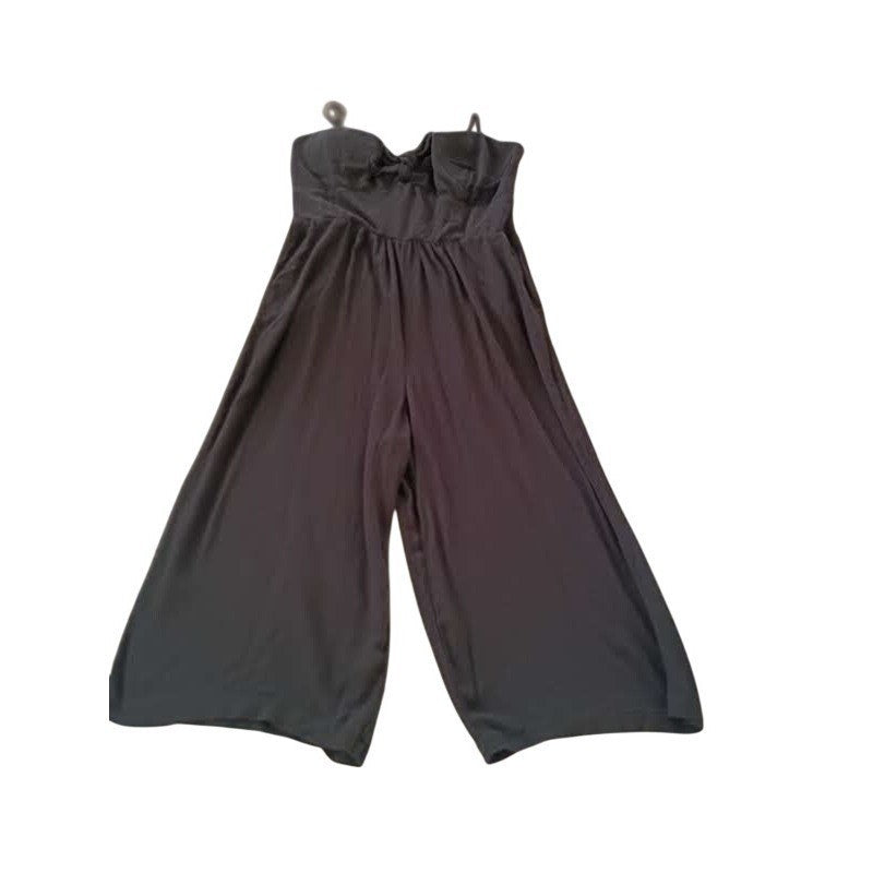 Lily Rose XL Black Wide Leg Jumpsuit Sweetheart Tie Front Smocked Coquette Curve