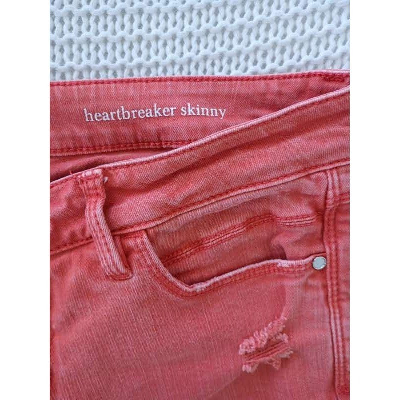 Bebe Heartbreaker Skinny Jeans 29x28 Coral Ornge Distressed Shredded Y2K McBling