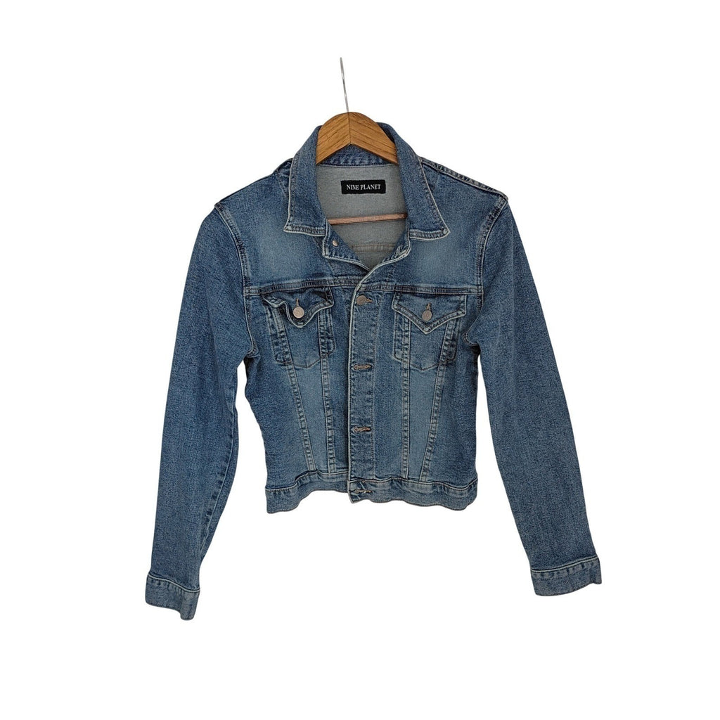 Nine Planet Vintage Y2K Cropped Denim Jacket S Fitted Blue Jean Retro Cyber
