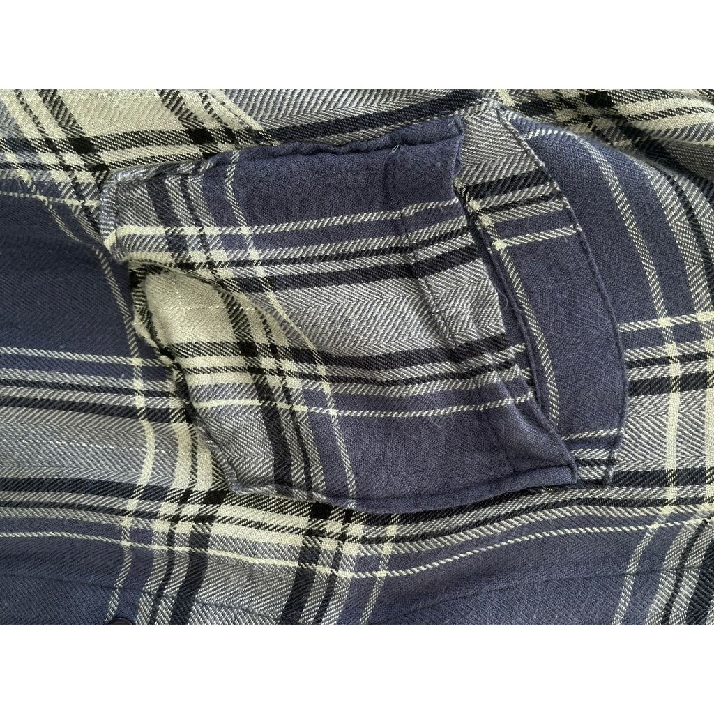 KUT from the Kloth Plaid Flannel Button Up Shirt Blue Black White Size L