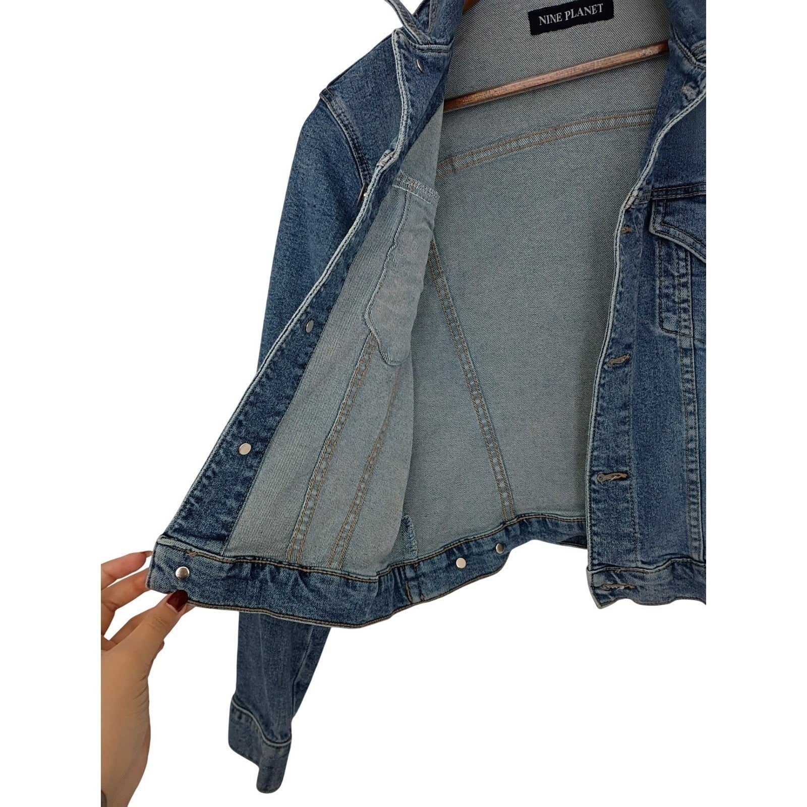 Nine Planet Vintage Y2K Cropped Denim Jacket S Fitted Blue Jean Retro Cyber
