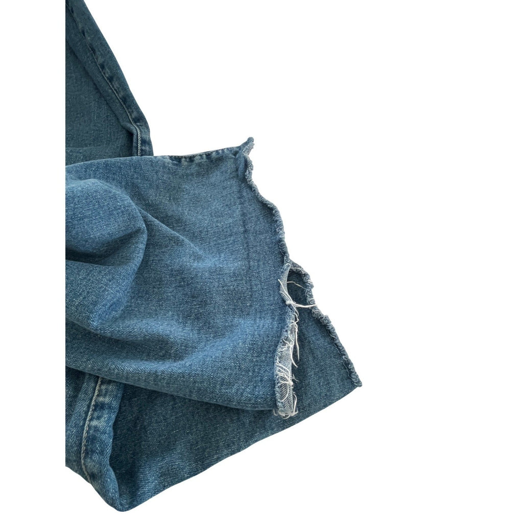 Zara High Super High Rise Wide Leg Jeans Blue Denim Frayed Hem Womens 24x28
