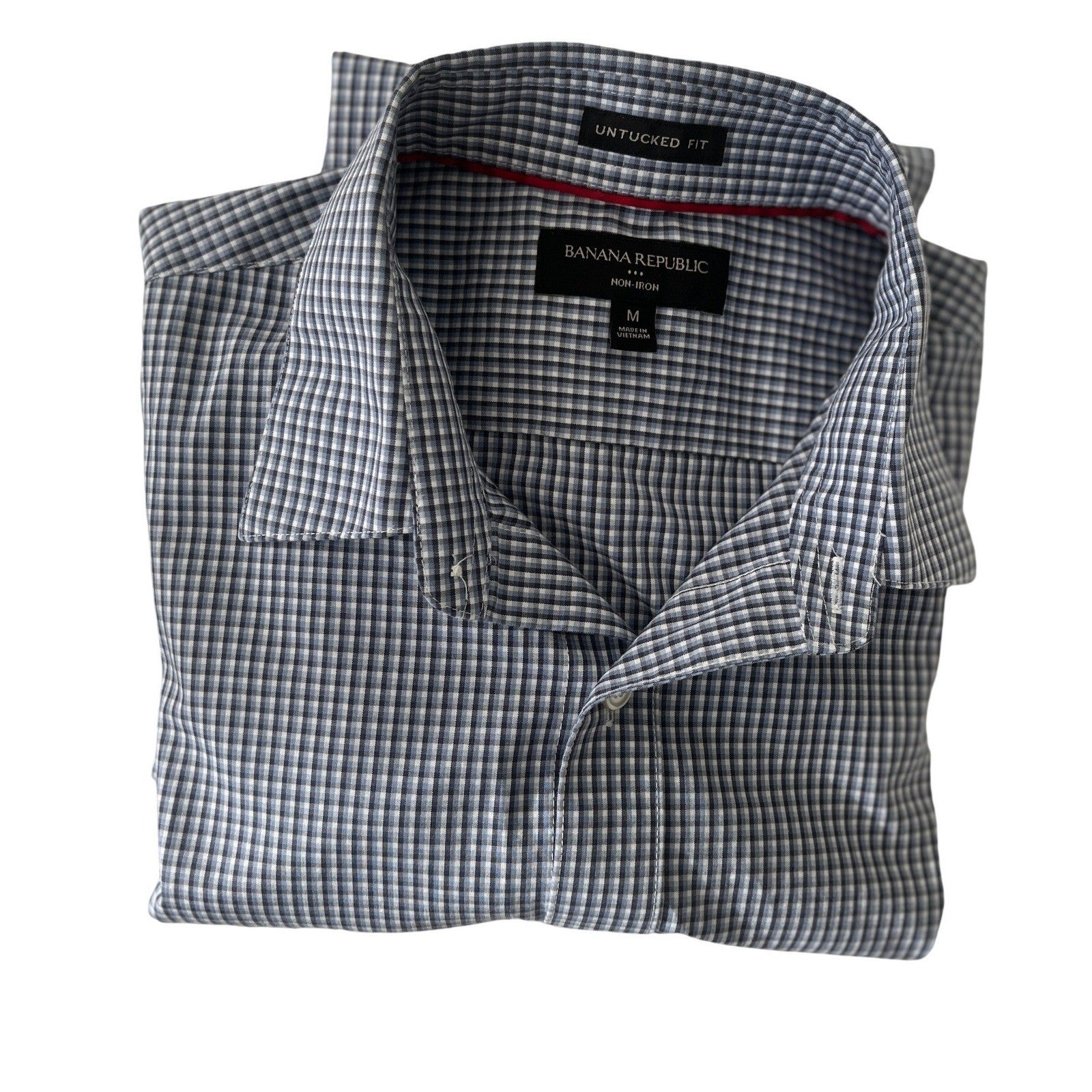 Banana Republic Untucked Fit Gingham Shirt M 100% Cotton Non-Iron Button Down