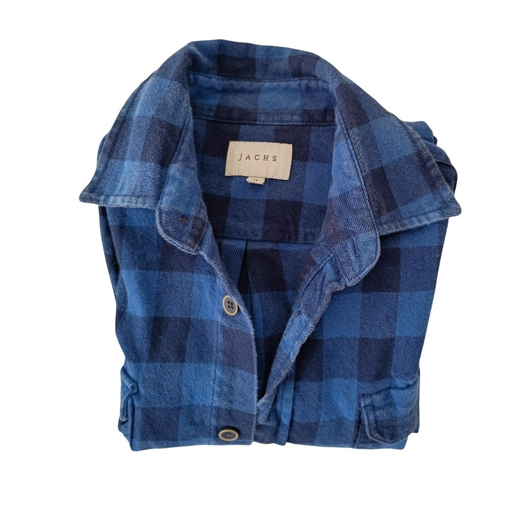 Jachs NY Cozy 100% Cotton Blue Plaid Flannel Shirt Button Up Long Sleeve Mens M