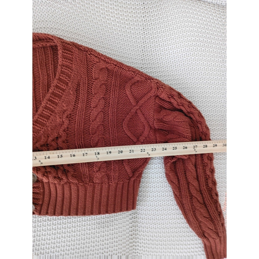 AEROPOSTALE Rust Cropped Cable Knit Cardigan Y2K Fairy Grunge Womens S