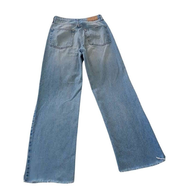 &Denim H&M Wide Leg Ultra High Waist Jeans 4/26x31 Light Wash Distressed Blue
