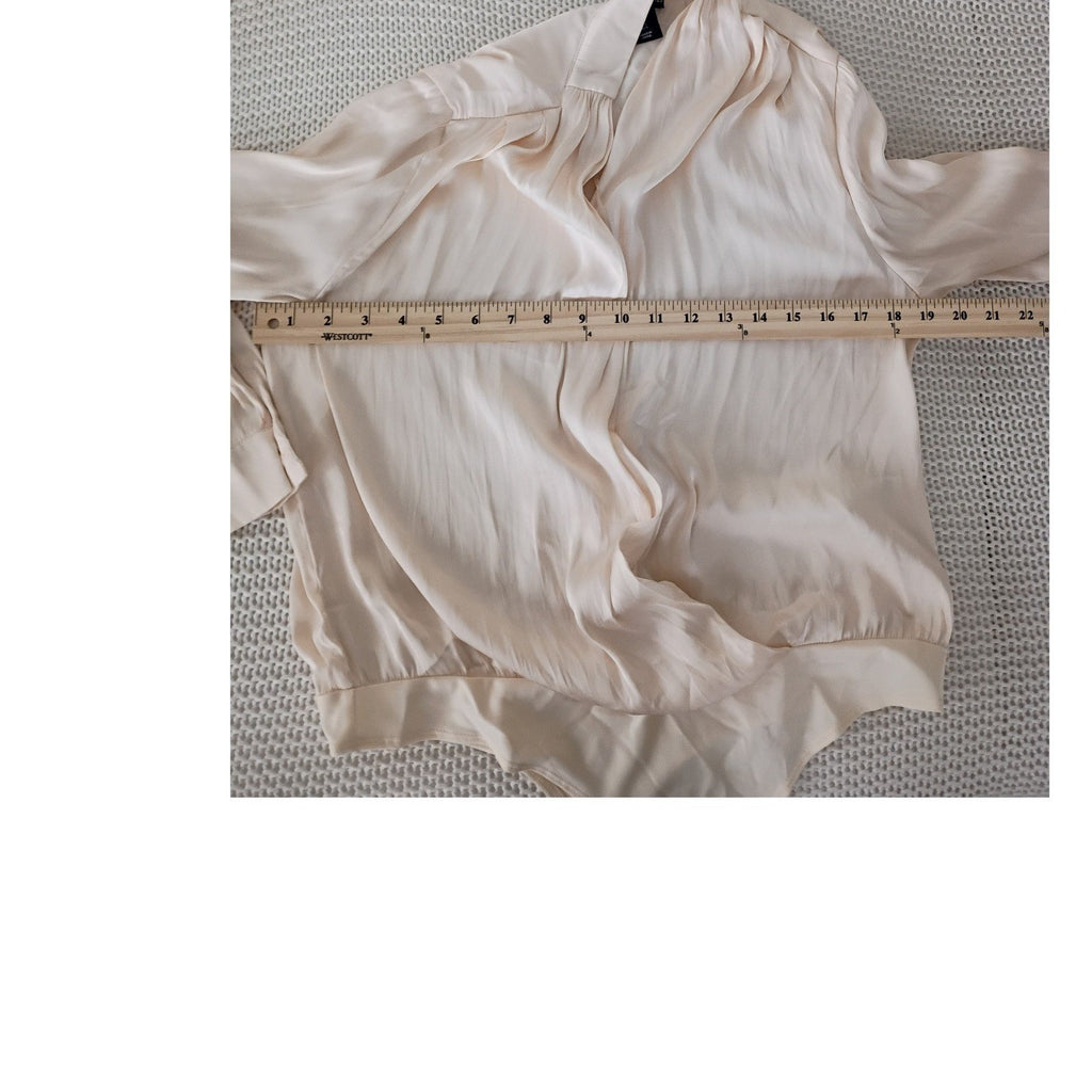 Sincerely Jules Elegant Feminine Cream Drape Front Bodysuit L Long Sleeve NWOT