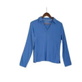 Charter Club Blue 100% Supima Cotton Long Sleeve Split V-Neck Polo Shirt L
