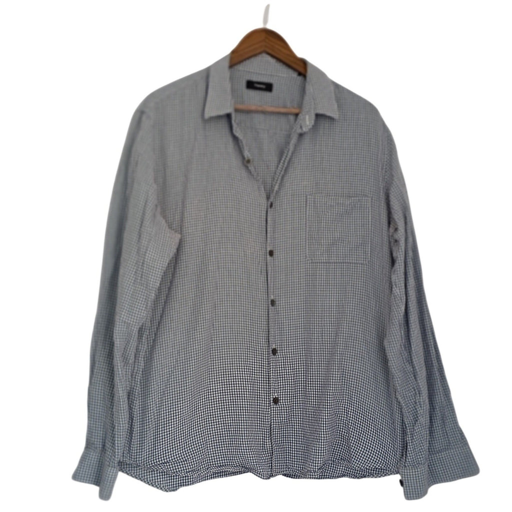 Theory Gingham Check Shirt Blue White Long Sleeve Refined Classic XL