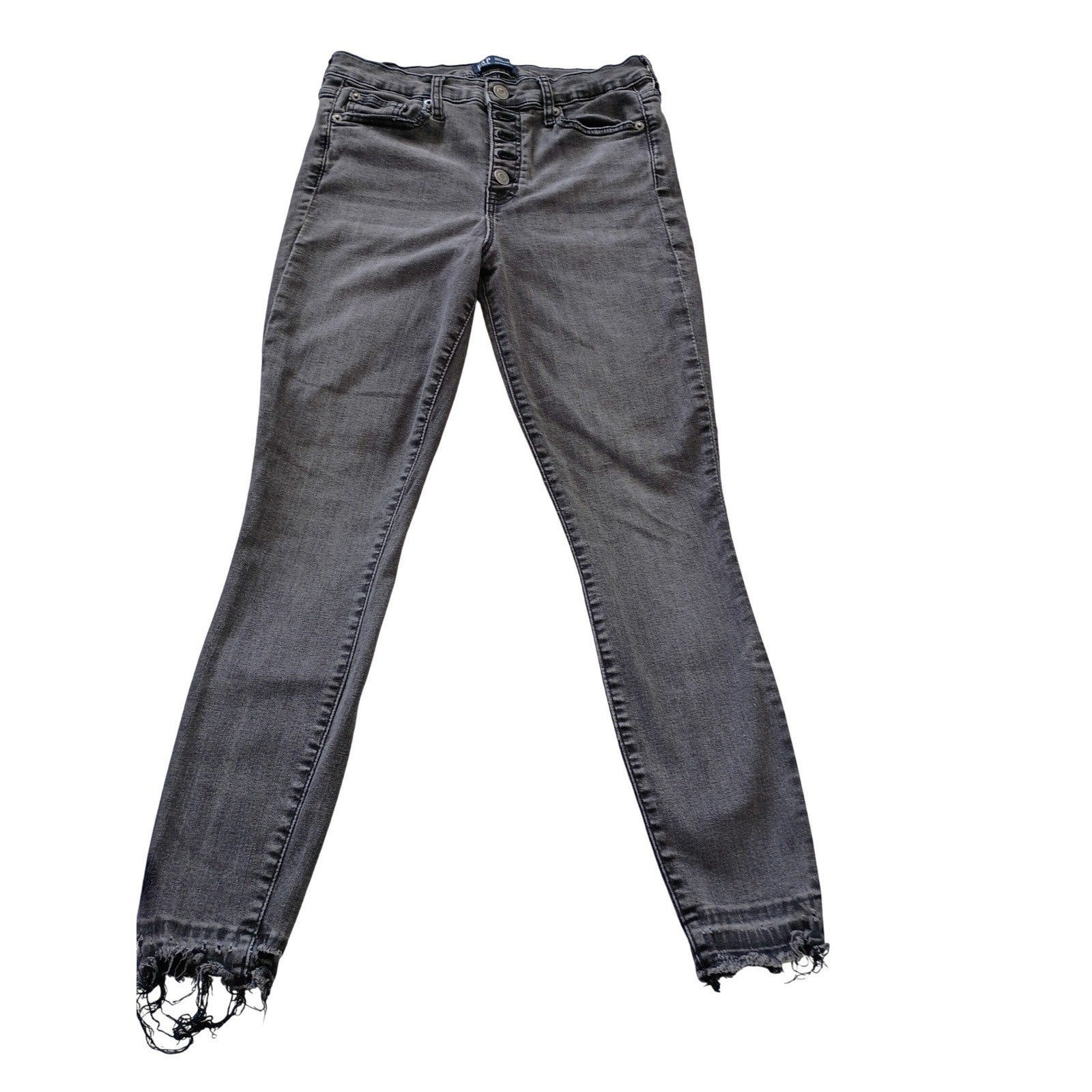 GAP Legging High Rise Button Fly Raw Hem Faded Black Jeans 4R 27x28 Stretch