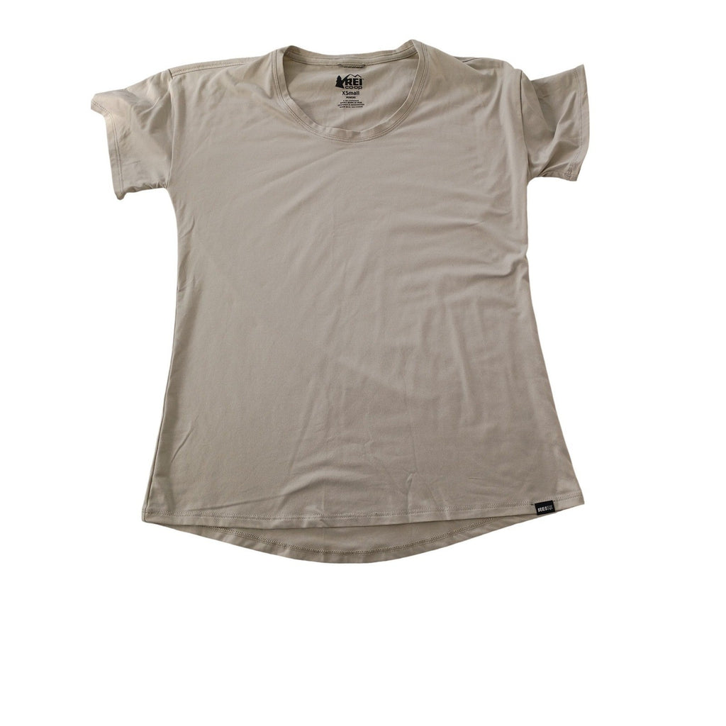 REI Co-op Tan Hiking T-Shirt Size Fits S Activewear Stretch Crew Neck