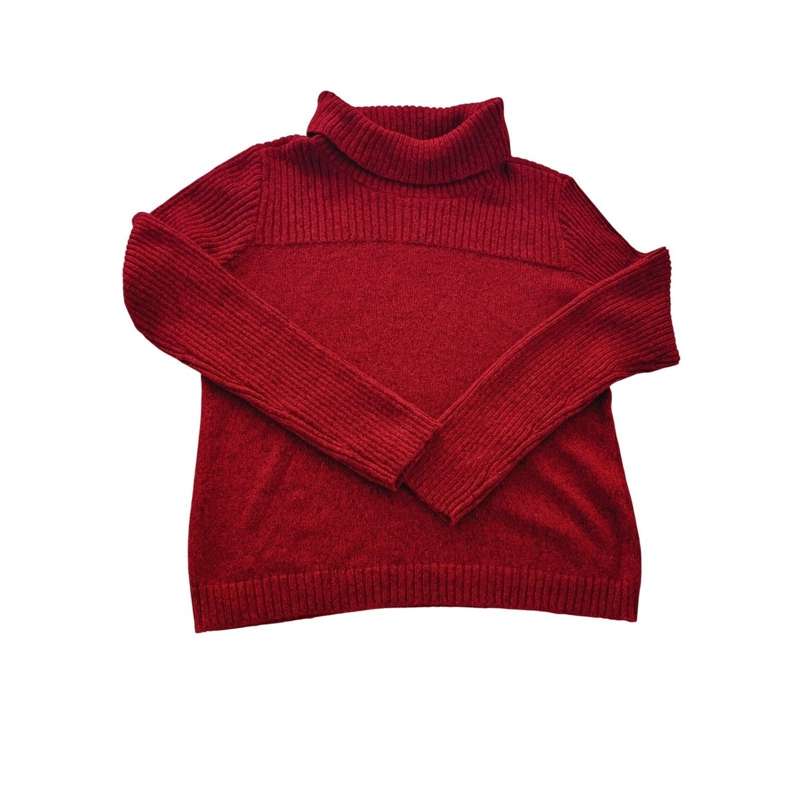 Crimson Red Ribbed Turtleneck Sweater Cozy Knit Long Sleeve Top No Tags Fits L
