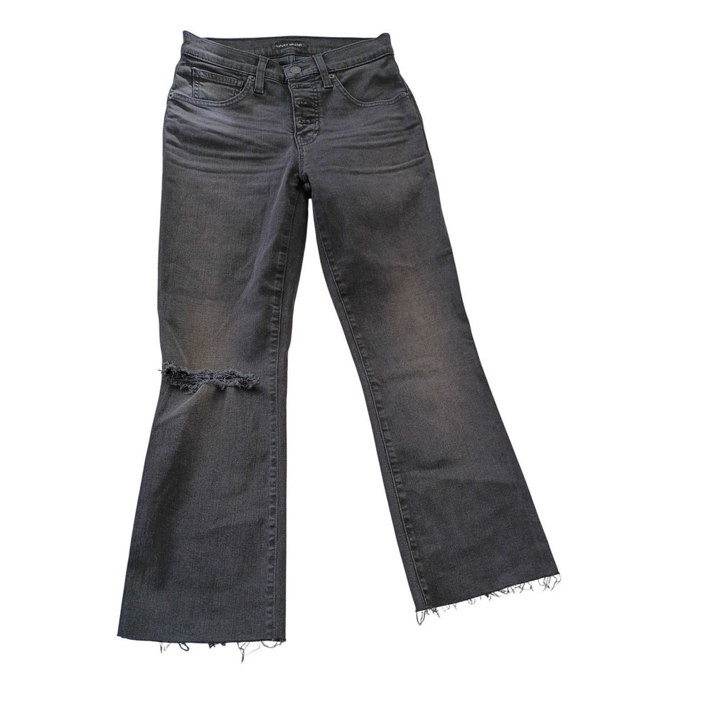 Lucky Brand Ava Mid Rise Crop Mini Boot Jeans Black Raw Hem  26x24 NWOT $99 MSRP