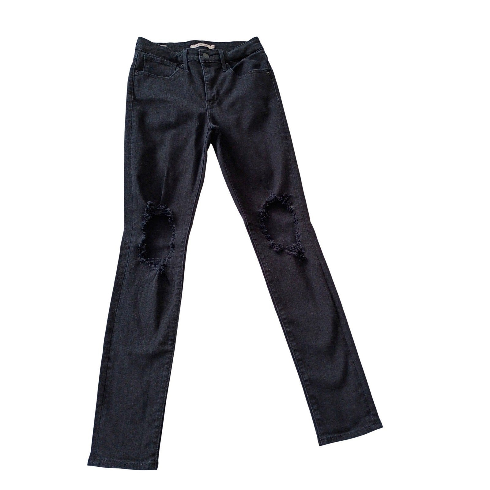 LEVI'S 721 High Rise Skinny Black Jeans 27x29 NWOT Distressed Cotton Viscose