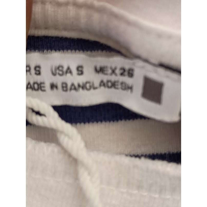 Zara Navy Blue White Striped Ruched Side T-Shirt Short Sleeve Women's Size S