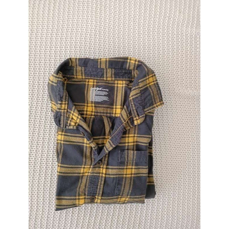Cat & Jack Plaid Flannel Shirt Yellow Cotton Button Down Boys L 12/ XS Women Fit