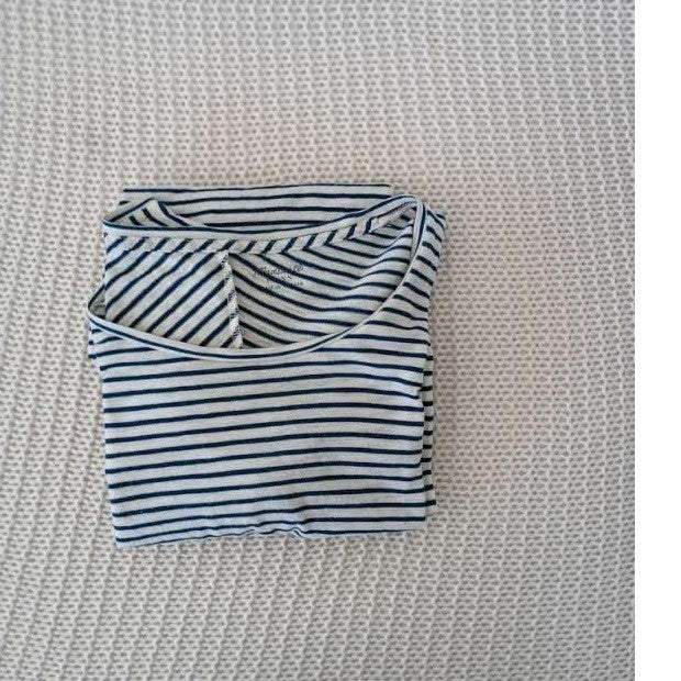 Madewell Coastal Blue White Striped Tee 100% Cotton Scoop Neck Long Sleeve Small