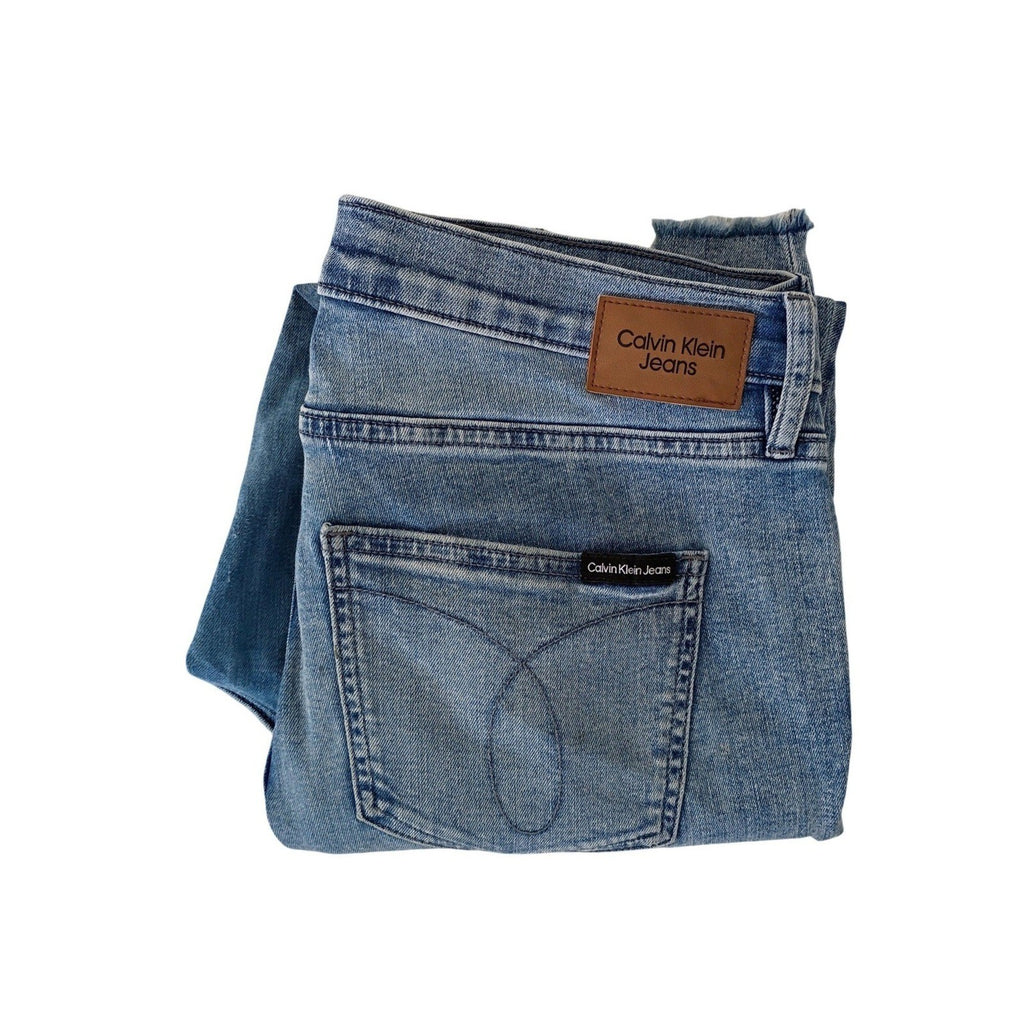 Calvin Klein Distressed Straight Leg Jeans Blue Frayed Hem 28/6x27 NWOT