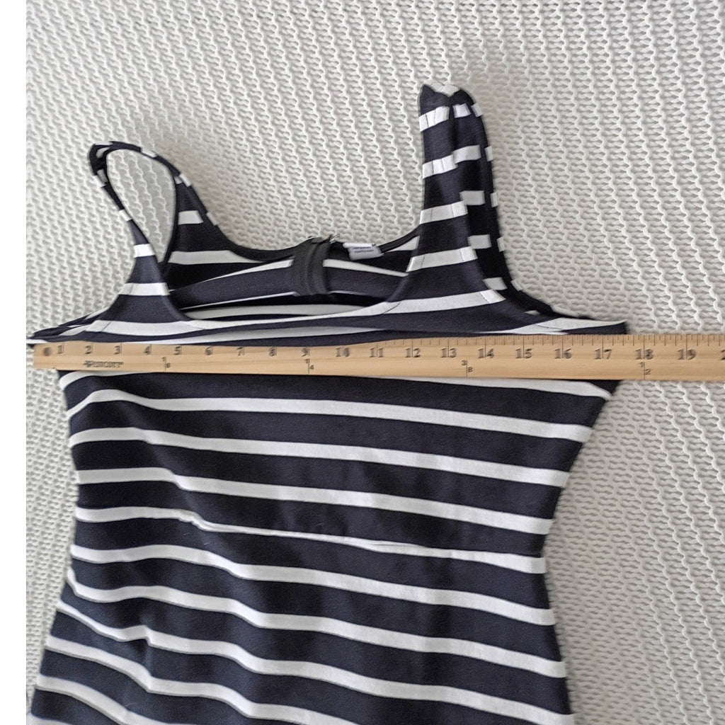 Nautical Stripe Cotton Tank Dress Black White Ribbed Coastal French Girl S NOS
