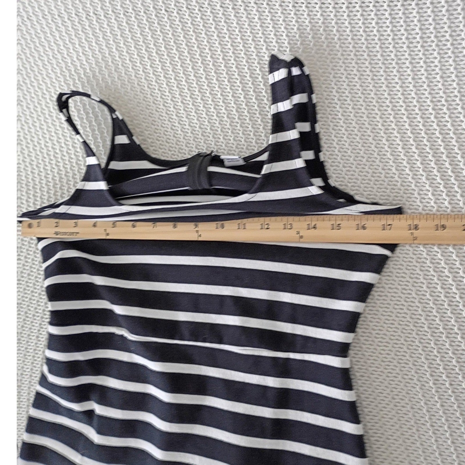 Nautical Stripe Cotton Tank Dress Black White Ribbed Coastal French Girl S NOS
