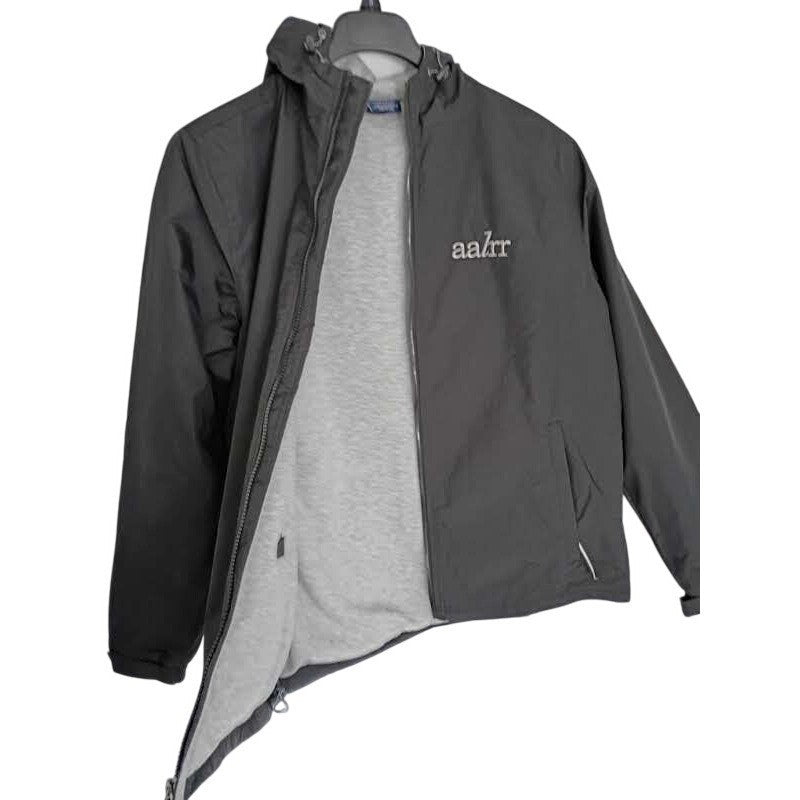 Charles River Apparel Mens Gray Hooded Windbreaker Jacket Size L AALR Logo