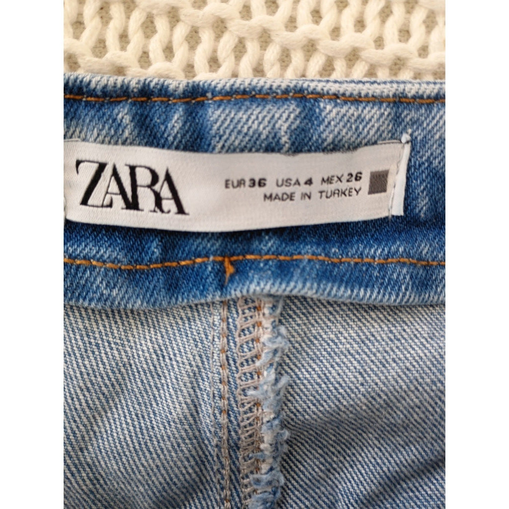 ZARA Super High Rise 13" Wide Leg Jeans Blue Patch Pocket Button Fly 4 W26x25