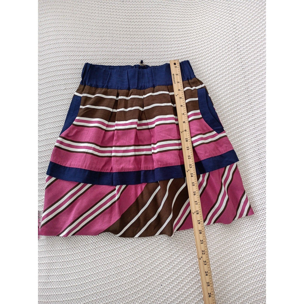 Maeve Anthropologie Striped Mini Skirt Pink Brown Navy Blue Fits S Elastic Waist
