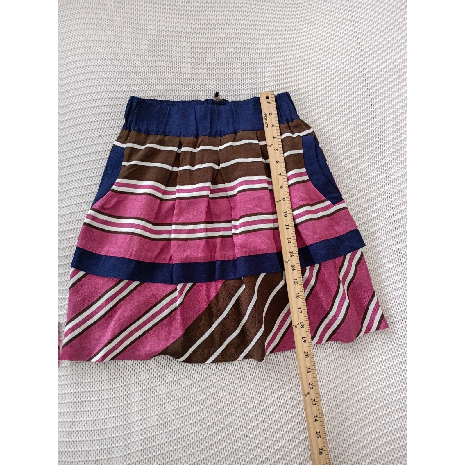 Maeve Anthropologie Striped Mini Skirt Pink Brown Navy Blue Fits S Elastic Waist