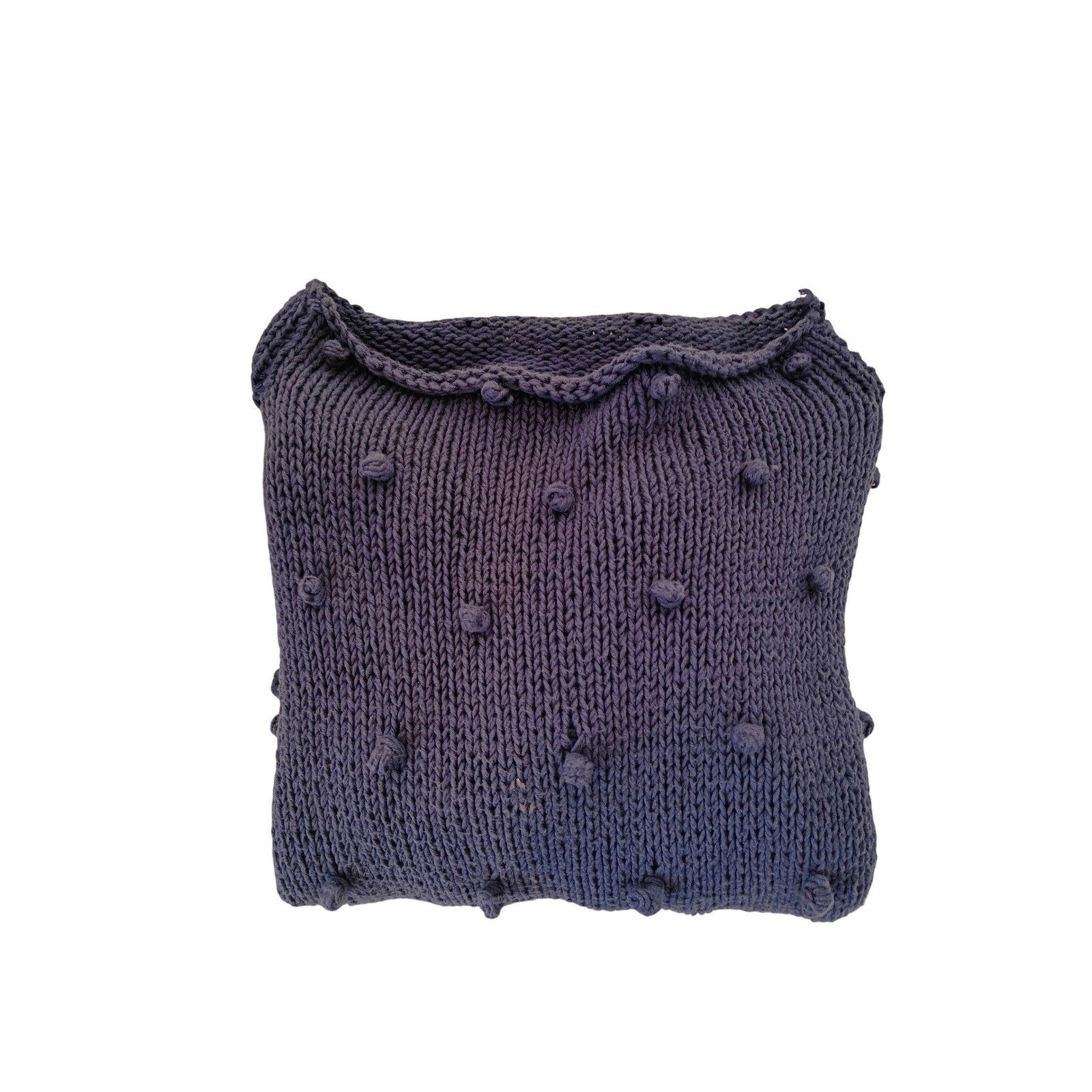 Pure Handknit Blue Cotton Bobble Sweater M/L Boat Neck Long Sleeve