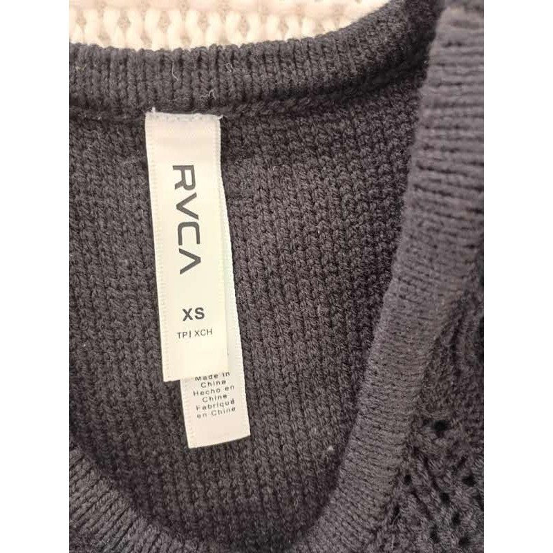 RVCA Charcoal Cable Knit Mesh Crop Tank Top XS Cotton Blend Boho Goth