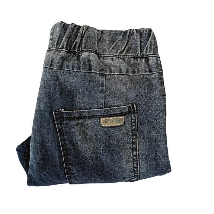 CHE DA LANG Relaxed Denim Drawstring Waist L 100% Cotton Tapered Dark Wash Moto